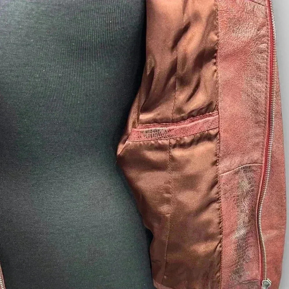 Guillaume Burgundy Snake-Print Genuine Leather‎ Jacket Medium Zip Pockets - Picture 11 of 14